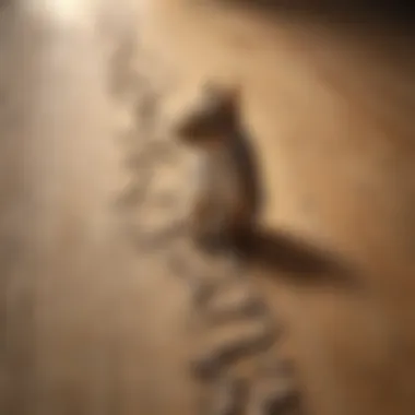 Close-up of squirrel tracks on a wooden surface