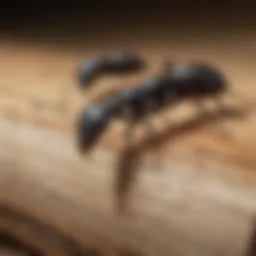 A close-up view of carpenter ants on wood.