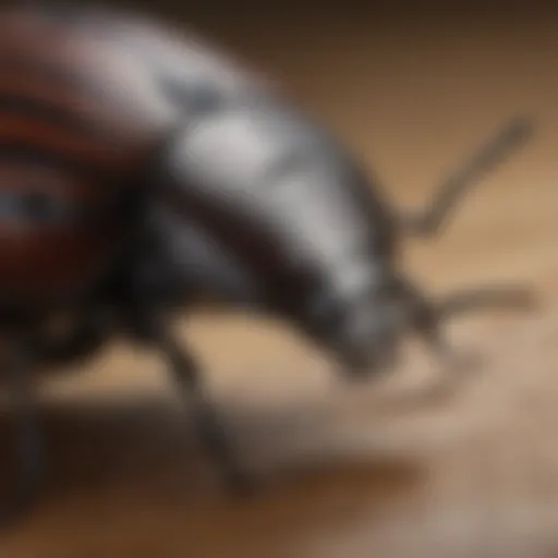 Close-up of a common indoor beetle showing distinctive markings