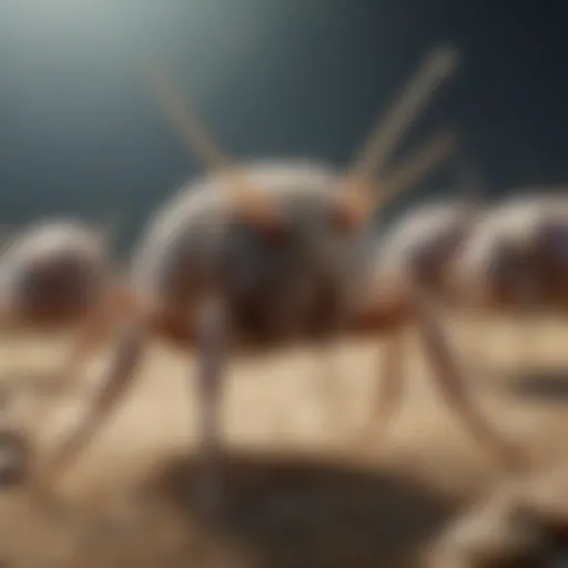 Close-up view of dust mites under a microscope