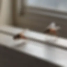 Close-up of flies on a window sill