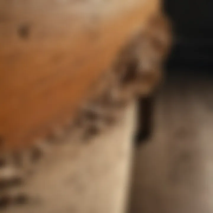 A close-up view of termite damage on wooden furniture