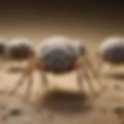 Close-up view of dust mites on a surface