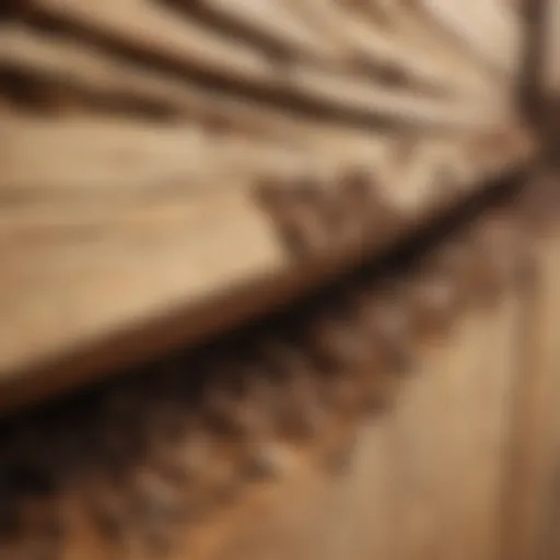 A close-up view of termite damage in wooden structures.