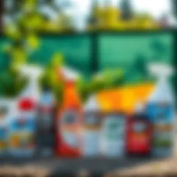 A range of ant spray products displayed outdoors