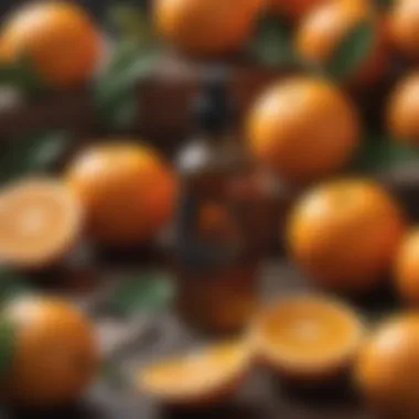 Natural Pest Control with Orange Oil A bottle of orange oil surrounded by fresh oranges