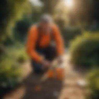 Homeowner applying orange oil in the garden