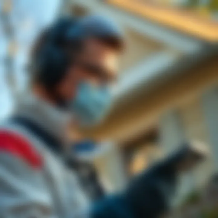 Professional Assessment of Pest Infestations A pest control expert assessing a property