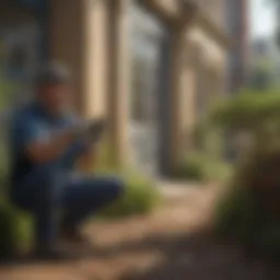 A professional pest control technician assessing a property