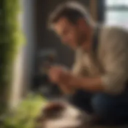 A pest control technician examining a property for infestations