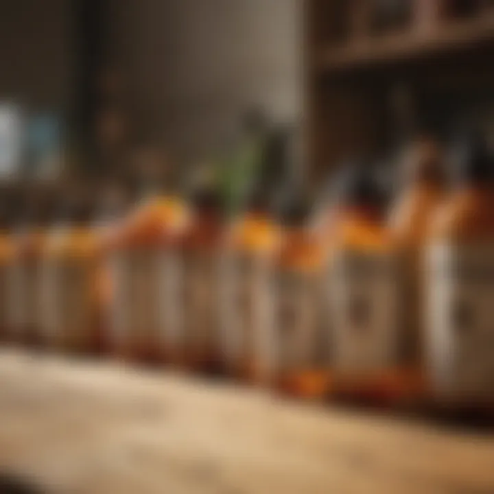 A diverse range of pesticide bottles displayed on a wooden table