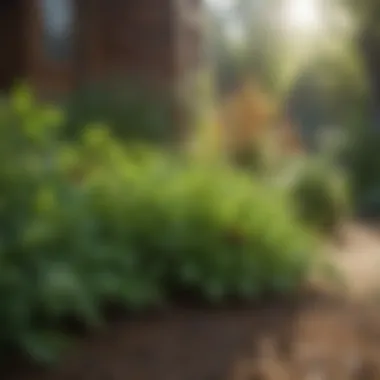 Aromatic Herbs for Pest Control A vibrant garden filled with aromatic herbs that repel stink bugs.