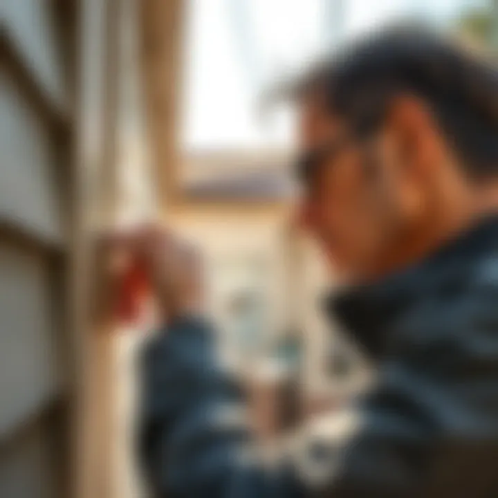 A person inspecting their home for potential pest entry points