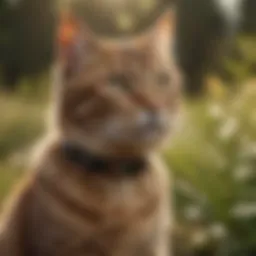 Outdoor cat wearing a Seresto collar in a natural setting