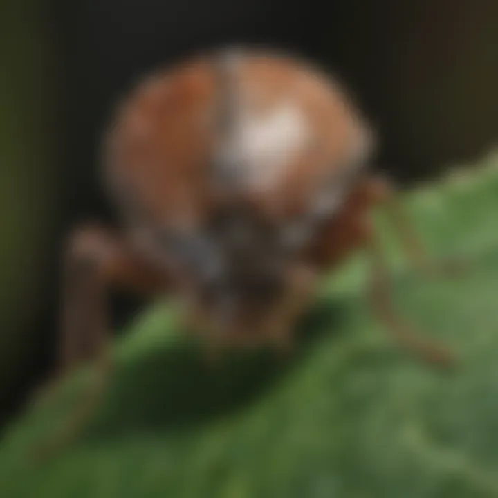 Close-up of a stink bug on a plant leaf