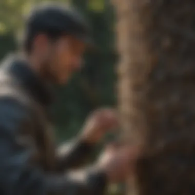 A professional exterminator inspecting a property for wasp nests