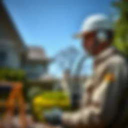 Detailed view of Terminix pest control technician assessing a property