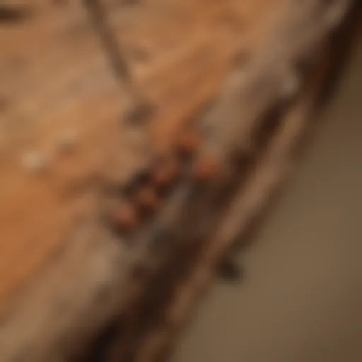 Close-up view of termite damage on wooden structure