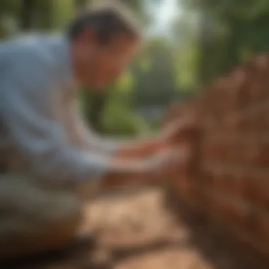 A professional conducting a termite inspection outdoors