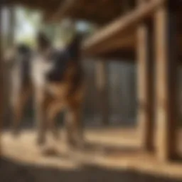 A trained canine sniffing for termites in a wooden structure
