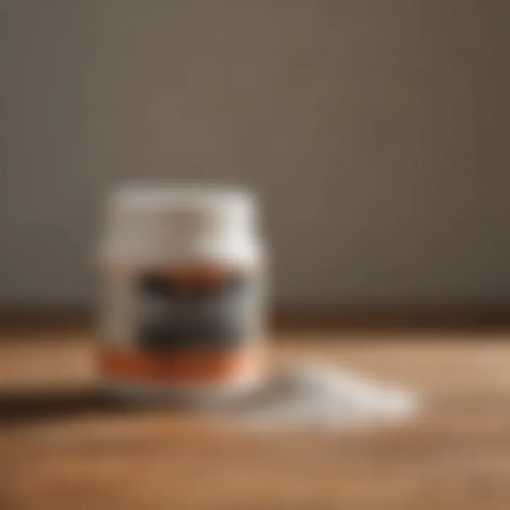 Container of borax powder on a wooden surface