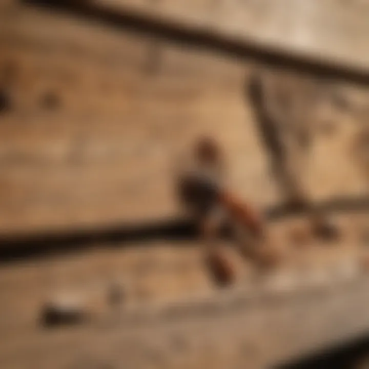 Close-up view of termite damage on wooden structure