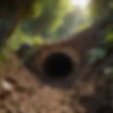 An intricate network of mole tunnels beneath a garden.