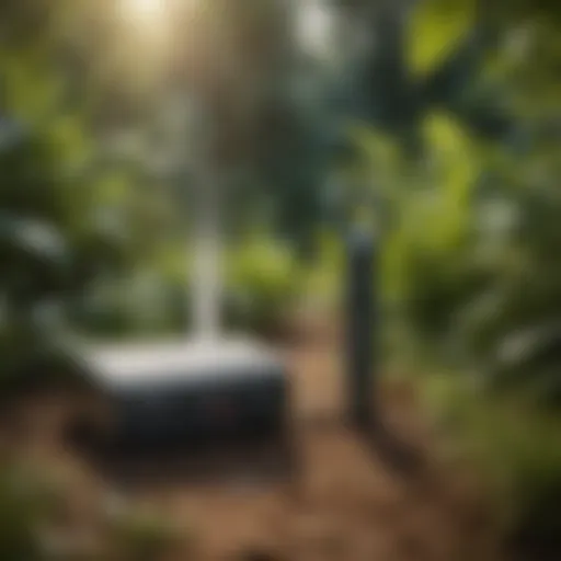 Close-up of an ultrasonic snake repellent device in a garden setting