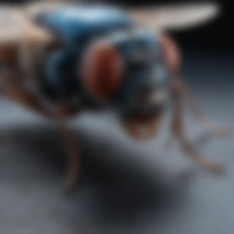 Close-up of a UV light trap with flies attracted to it