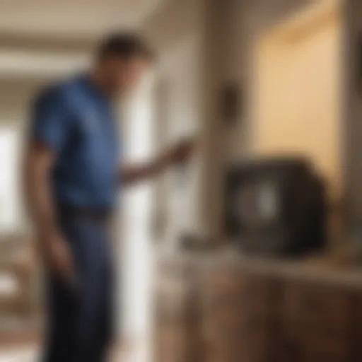 Pest control technician inspecting a residential property for infestations