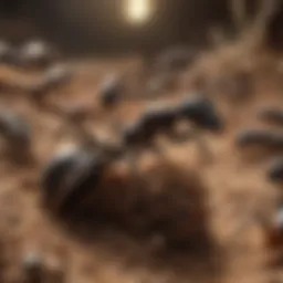 Close-up of an ant colony after treatment