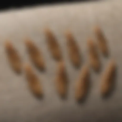 Close-up view of clothes moth larvae on fabric