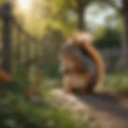 A beautifully designed garden with physical barriers to deter squirrels