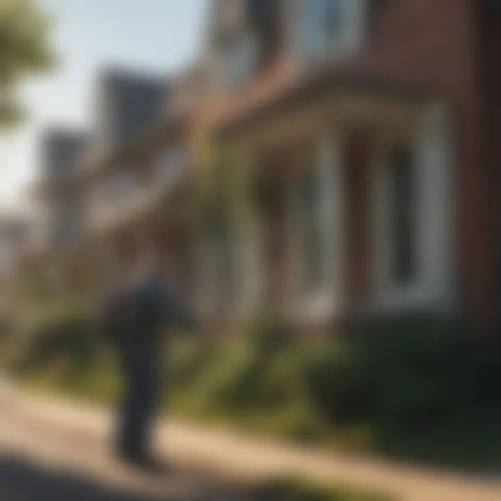 A pest control technician applying treatment to a residential property.