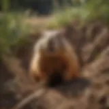 Close-up of a gopher in its burrow