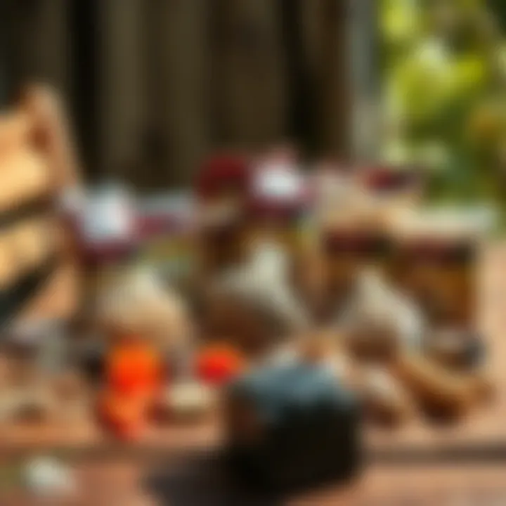 Types of Baits for Groundhog Trapping Various bait options displayed on a rustic wooden table