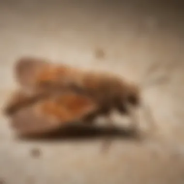 Close-up view of a little brown moth resting on a surface