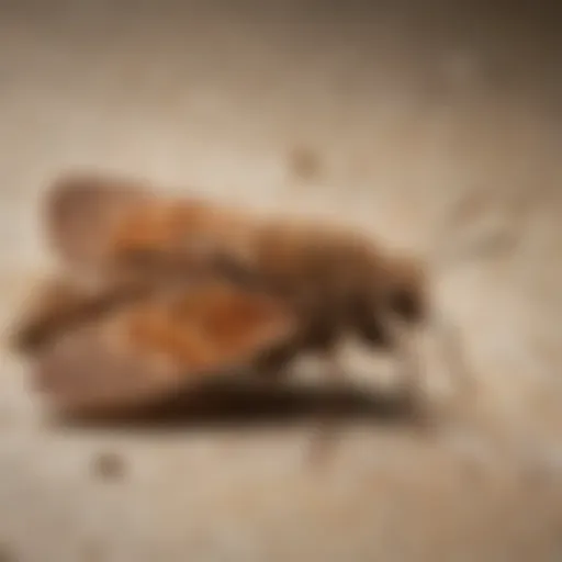 Close-up view of a little brown moth resting on a surface