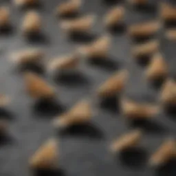 Close-up of tiny moths on a surface