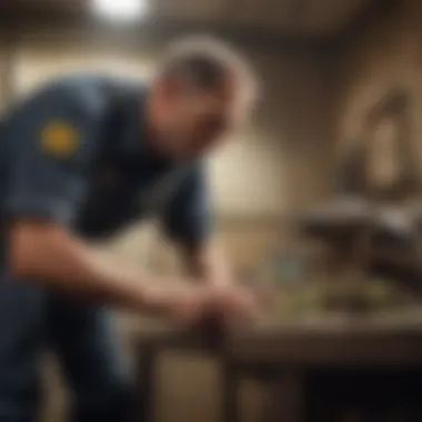 Exterminator at Work A professional exterminator examining a pest-infested area
