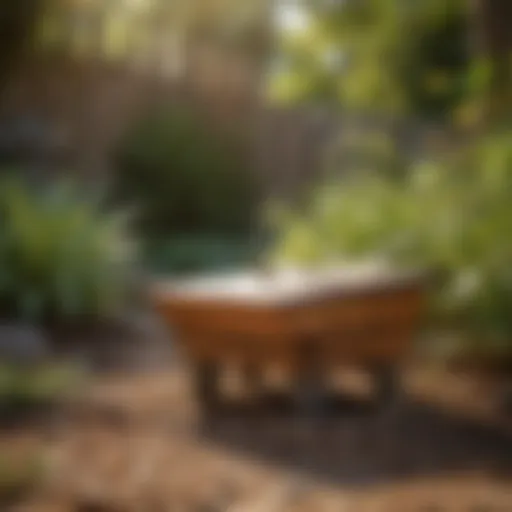 A close-up view of an outdoor termite bait station installed in a garden setting