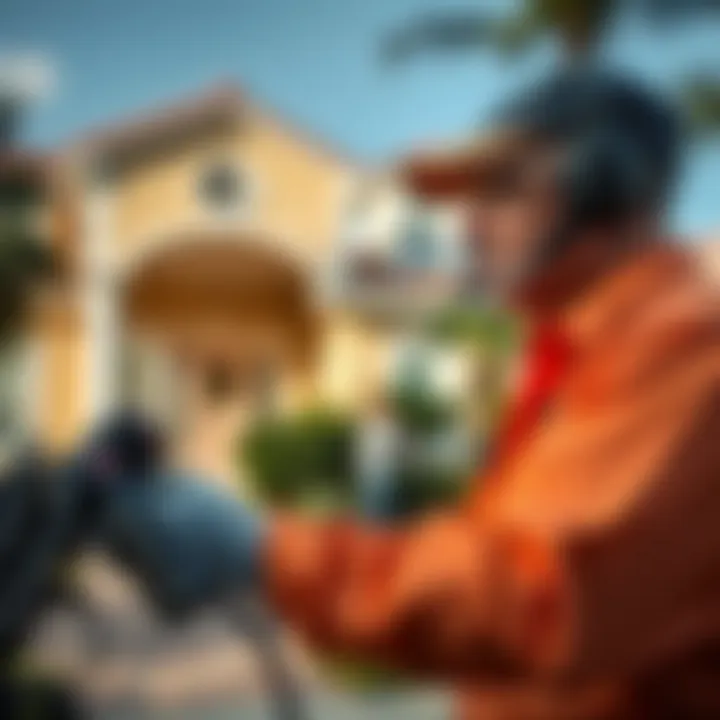 Exterminator Inspection in Florida An exterminator conducting an inspection in a residential area