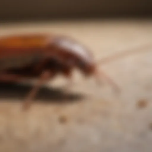 Close-up view of a cockroach in a household setting, illustrating infestation signs.