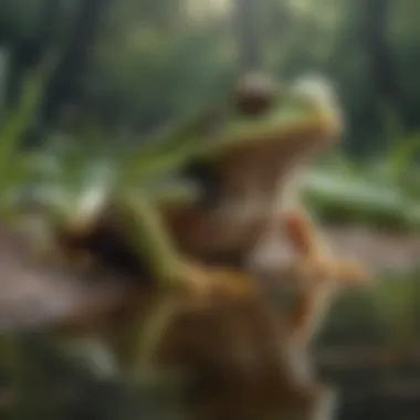The Habitat of Pest Frogs A close-up view of a pest frog in its natural habitat