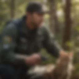 A professional wildlife control operator examining a habitat