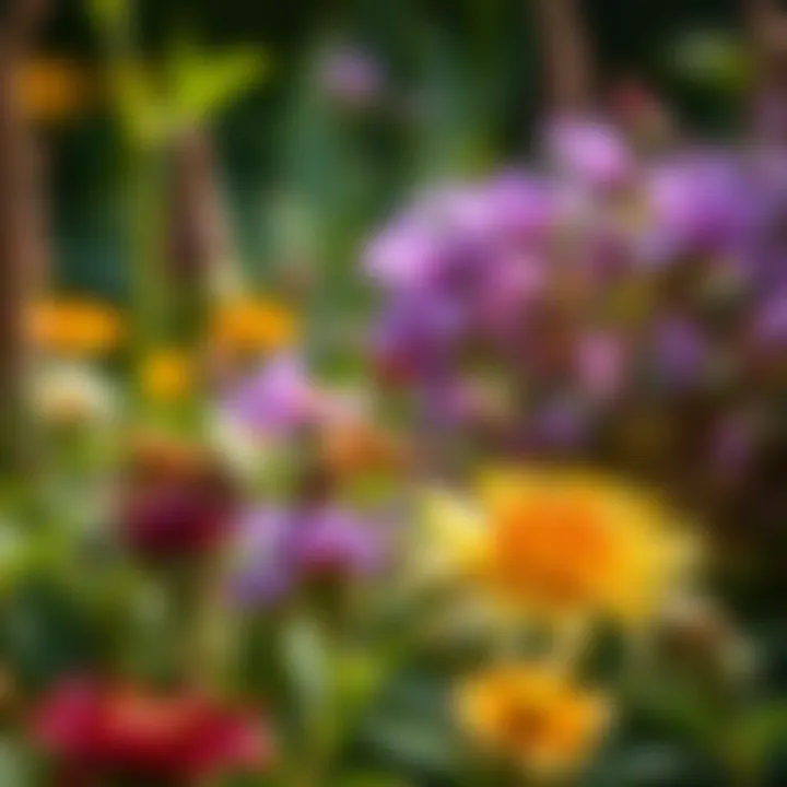 Harmonious Coexistence in a Garden A serene garden scene with wasps interacting harmoniously with surrounding plants.