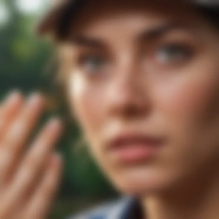 A person applying a natural repellent to their skin while enjoying the outdoors.