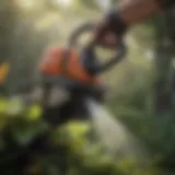 A close-up view of a bug sprayer attachment attached to a leaf blower.