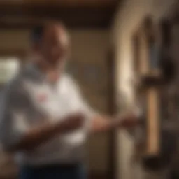 Pest control technician inspecting a home