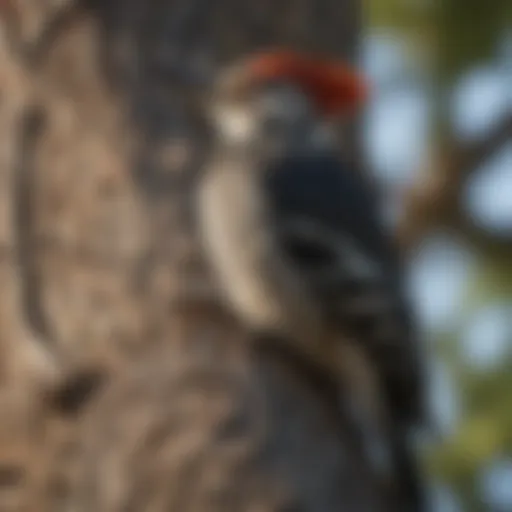 Woodpecker perched on a tree, showcasing its drilling behavior